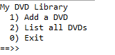Menu for the DVD Library