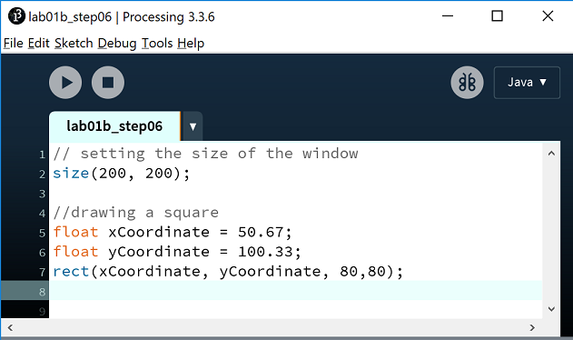 Using the float data type to set the coordinates of a square