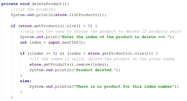 Figure 4: Error checking when deleting a product
